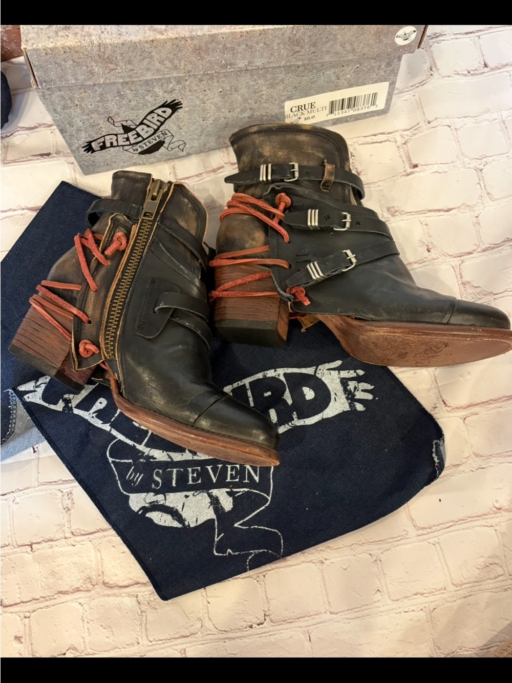 Freebird by Steven Black Leather Ankle Boots Crue Black Multi - Picture 2 of 8